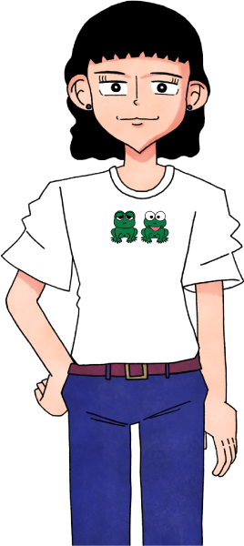 カエルTシャツを着た女の子のイラスト