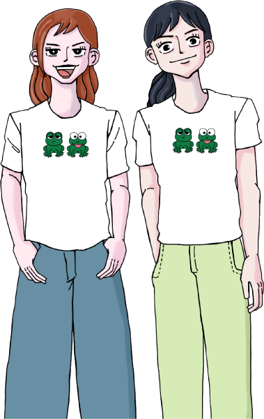 カエルTシャツを着た女の子のイラスト