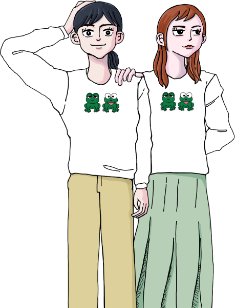 カエルTシャツを着た女の子のイラスト