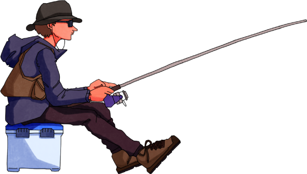 座って釣りをする男の人のイラスト